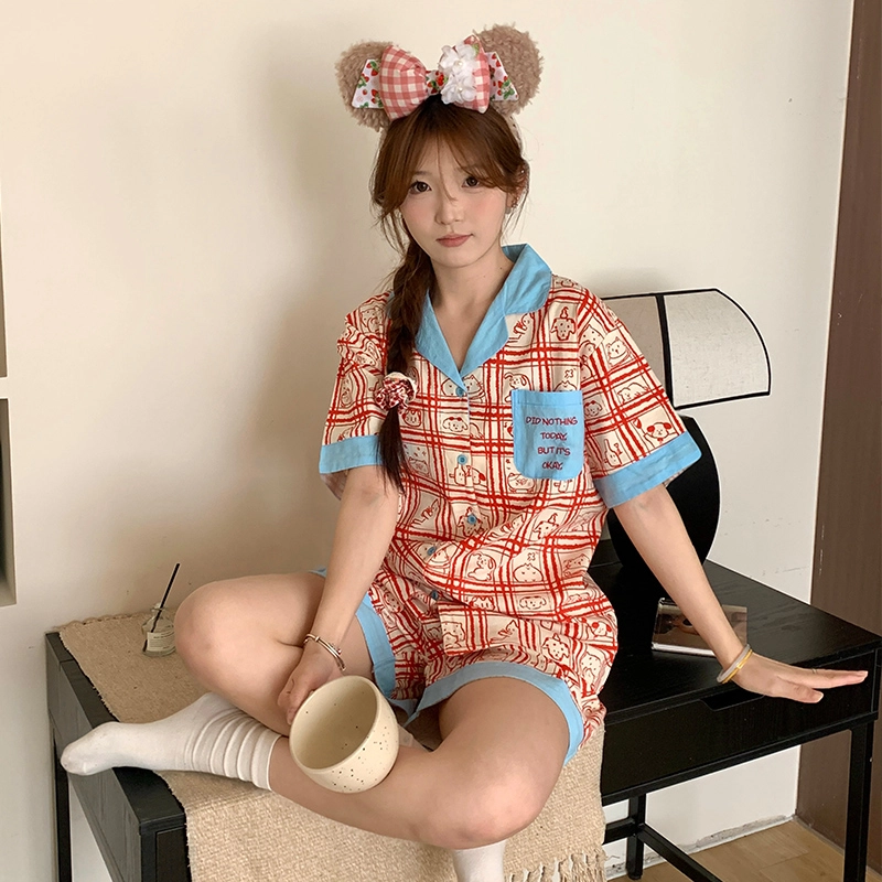 侘町 线条动物纯棉卡通柔软透气亲肤睡衣礼盒 女款 图片色