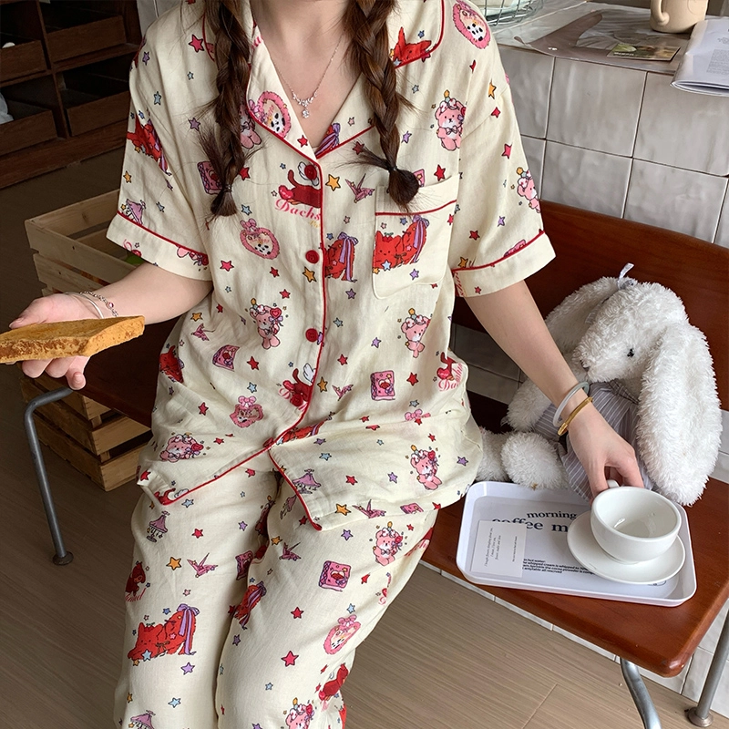 侘町 星星熊纯棉可爱卡通柔软透气亲肤睡衣礼盒 女款 图片色