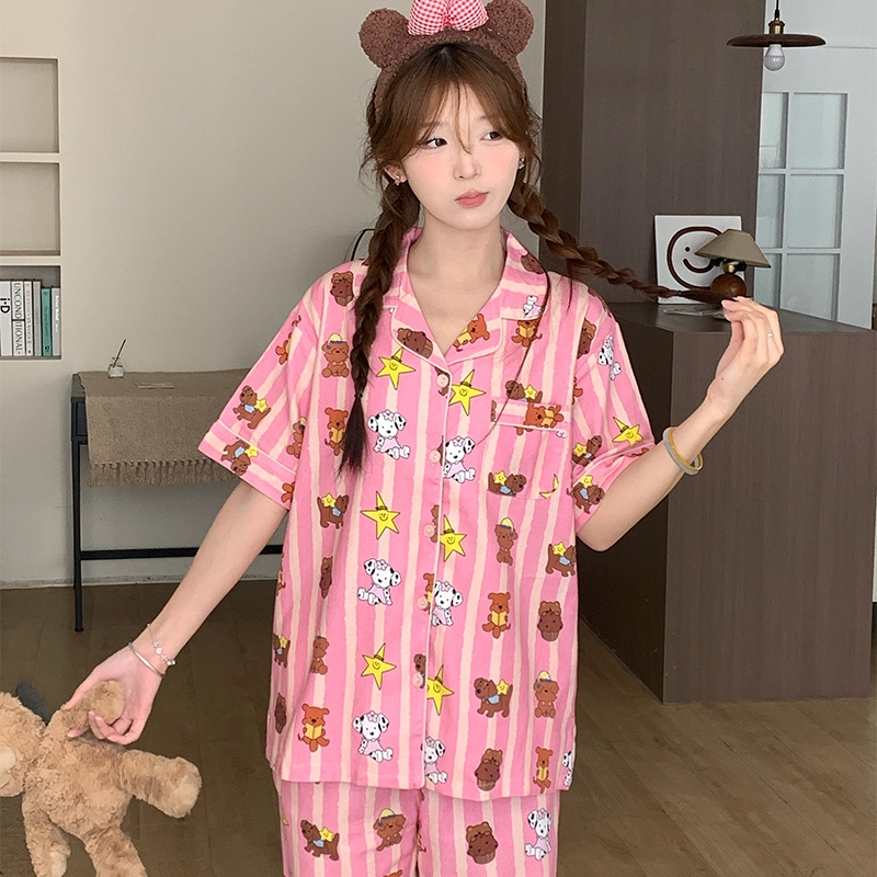 侘町 星星狗纯棉短袖卡通柔软透气亲肤睡衣礼盒 女款 图片色