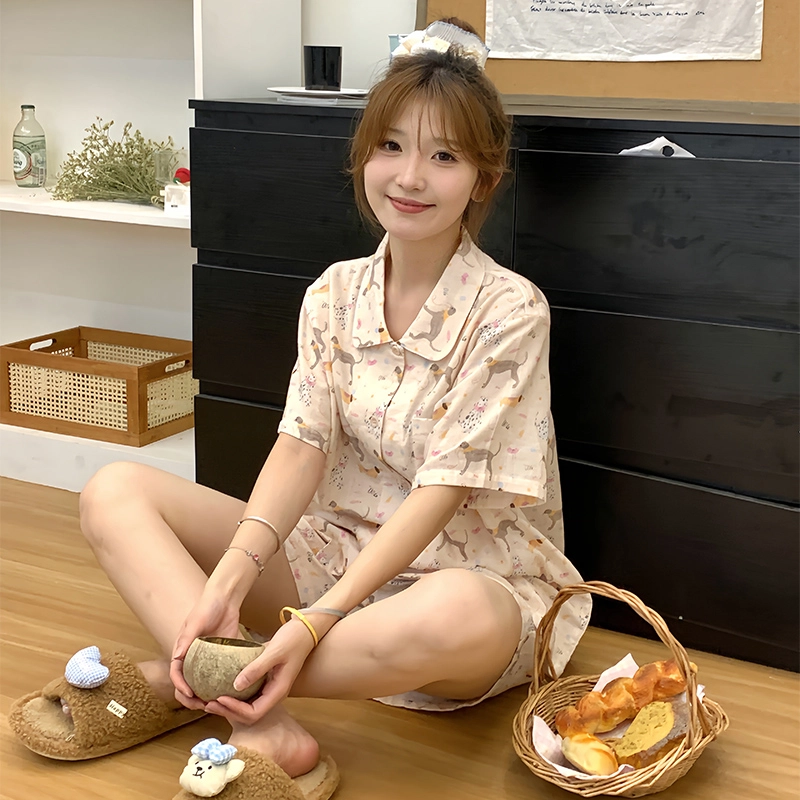 侘町 蝴蝶结腊肠狗卡通柔软透气亲肤睡衣礼盒 女款 图片色