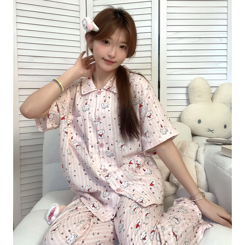 侘町 卡通柔软透气亲肤睡衣套装 女款 粉色