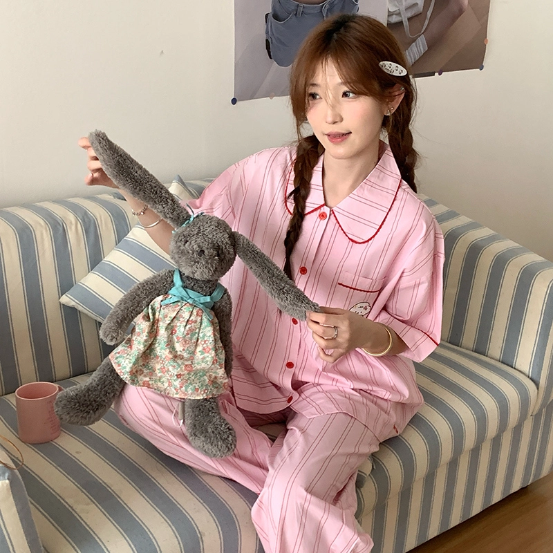 侘町 咩咩羊卡通条纹柔软透气亲肤睡衣礼盒 女款 粉色