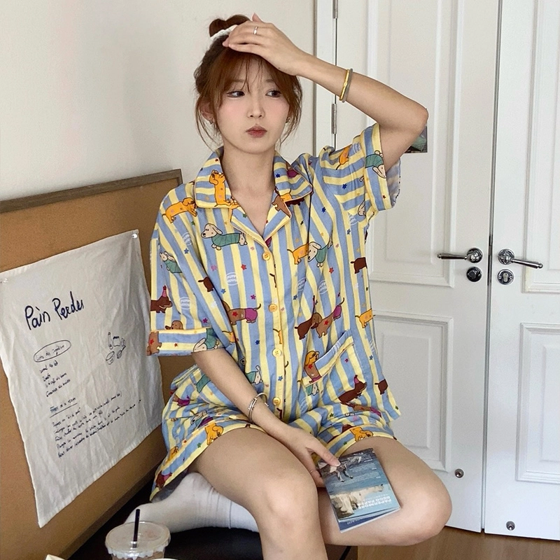 侘町 腊肠狗纯棉棉纱卡通柔软透气亲肤睡衣礼盒 女款 图片色