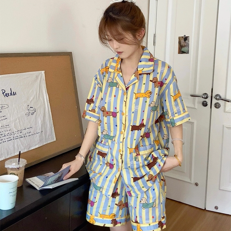 侘町 腊肠狗纯棉棉纱卡通柔软透气亲肤睡衣礼盒 女款 图片色