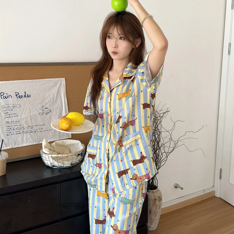 侘町 腊肠狗纯棉柔软亲肤透气睡衣套装 女款 图片色