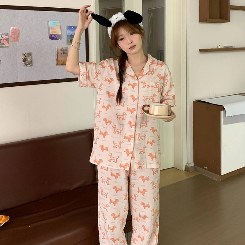 侘町 纯棉棉纱清新卡通柔软透气亲肤睡衣礼盒 女款 图片色