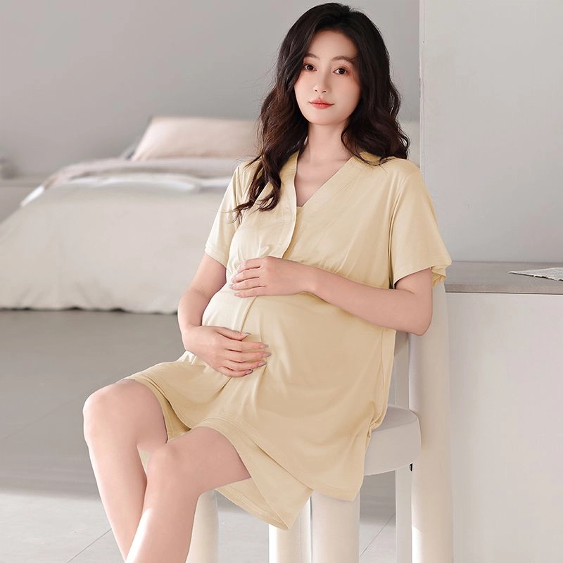 细舍 带胸垫月子服哺乳产后短袖上衣家居服三分裤睡衣套装 女款 标准色