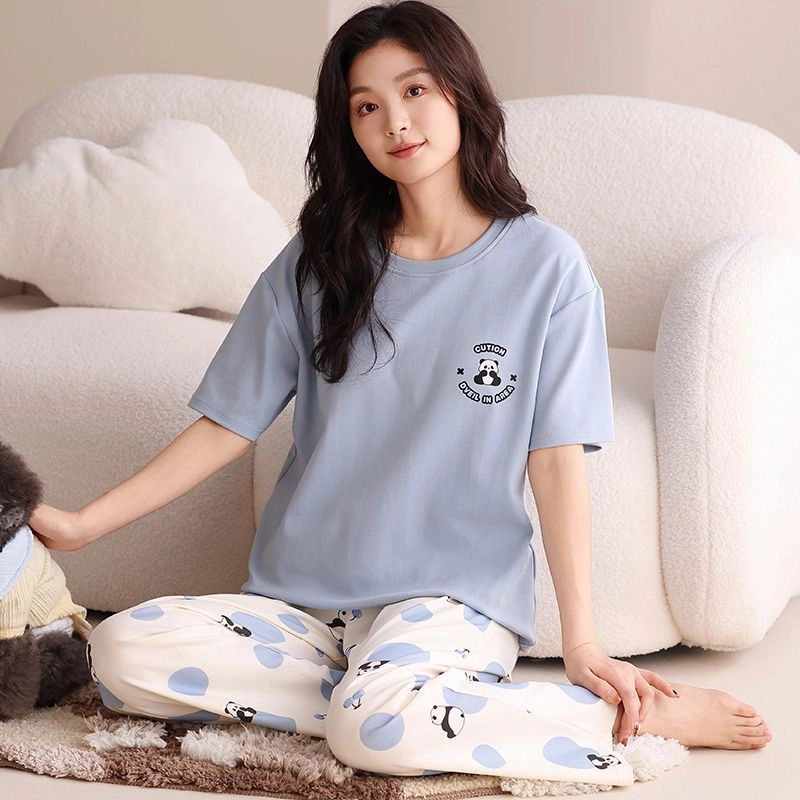 细舍 短袖长裤薄款可外穿休闲可爱卡通家居服睡衣套装 女款