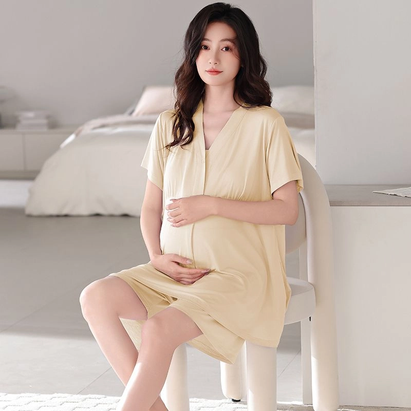细舍 带胸垫月子服哺乳产后短袖上衣家居服三分裤睡衣套装 女款 标准色