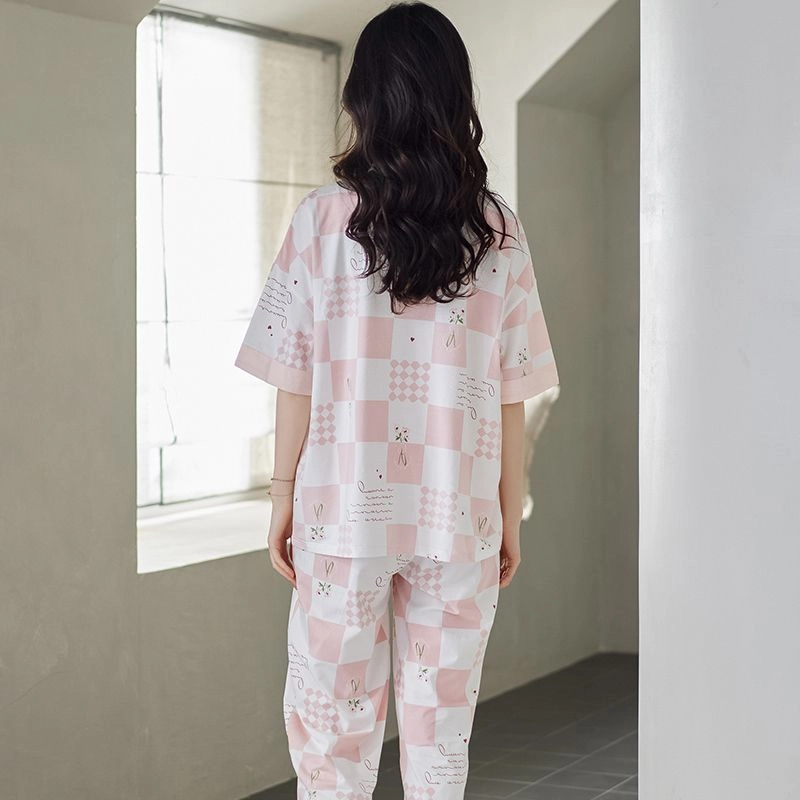 细舍 短袖七分裤甜美时尚舒适家居服睡衣套装 女款