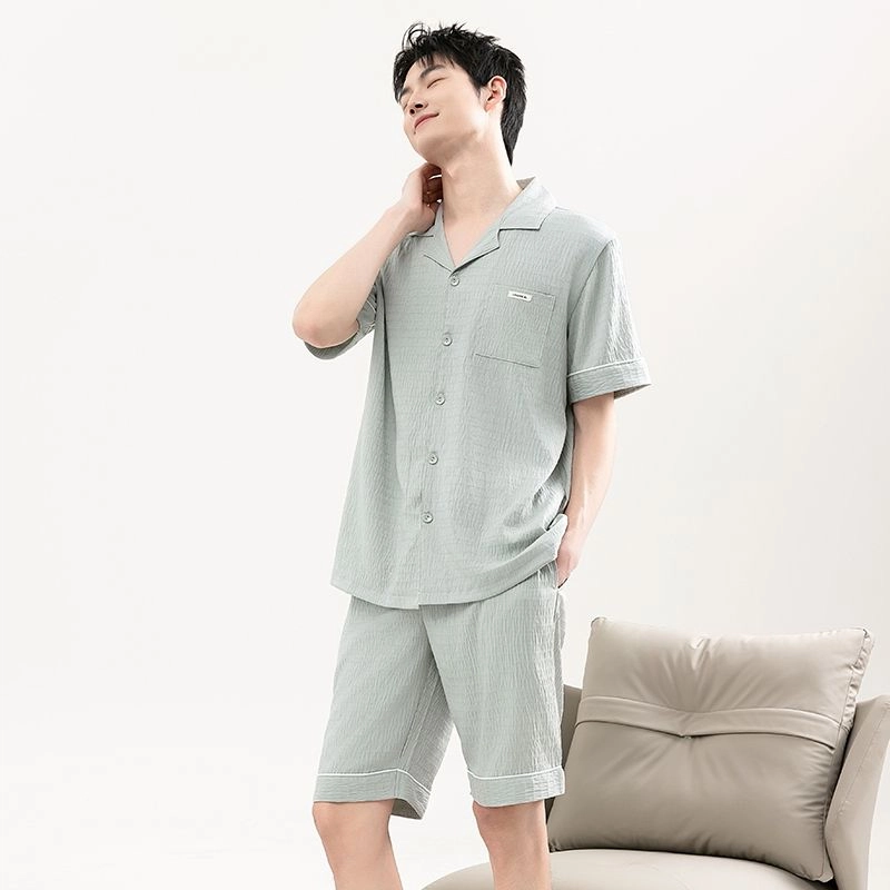 细舍 亲肤透气短袖薄款大码简约睡衣套装 男款 标准色