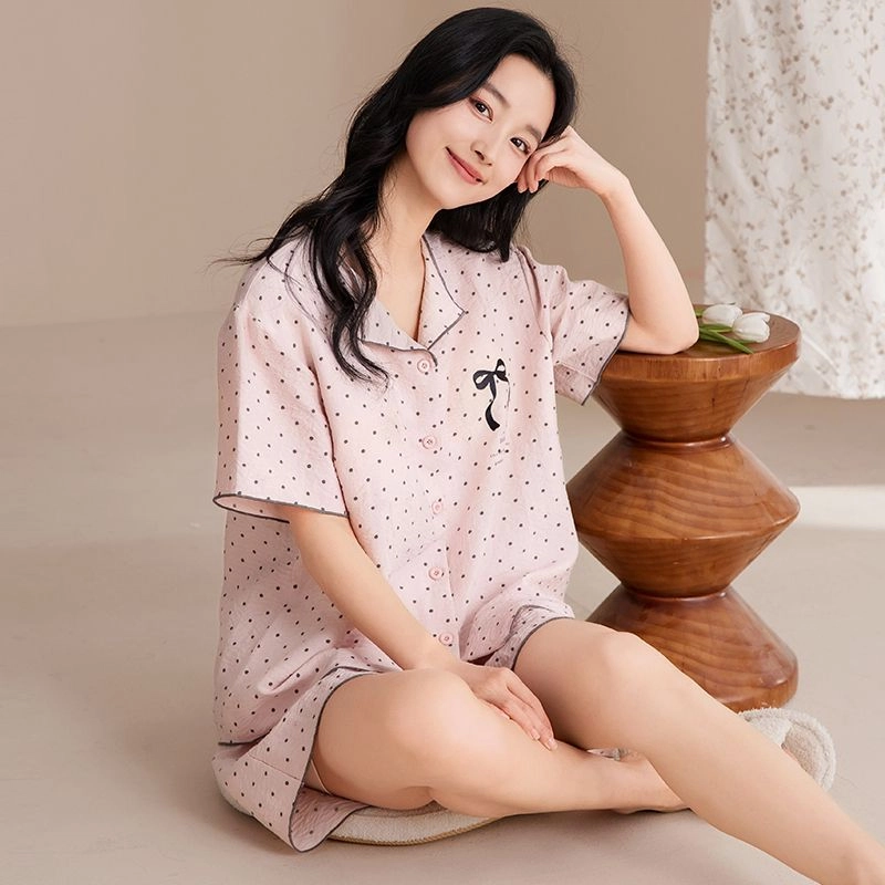 细舍 短袖甜美休闲家居服三分裤夏季睡衣套装 女款