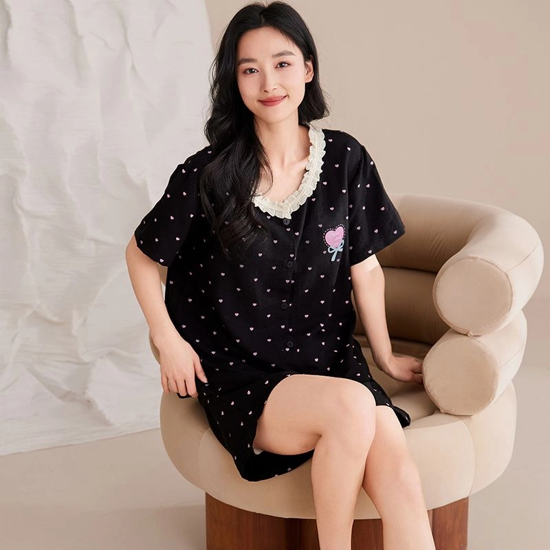细舍 开衫短袖甜美休闲两件套家居服三分裤夏季睡衣套装 女款
