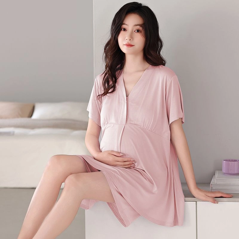 细舍 月子服带胸垫产后哺乳透气短袖上衣家居服三分裤睡衣套装 女款 标准色