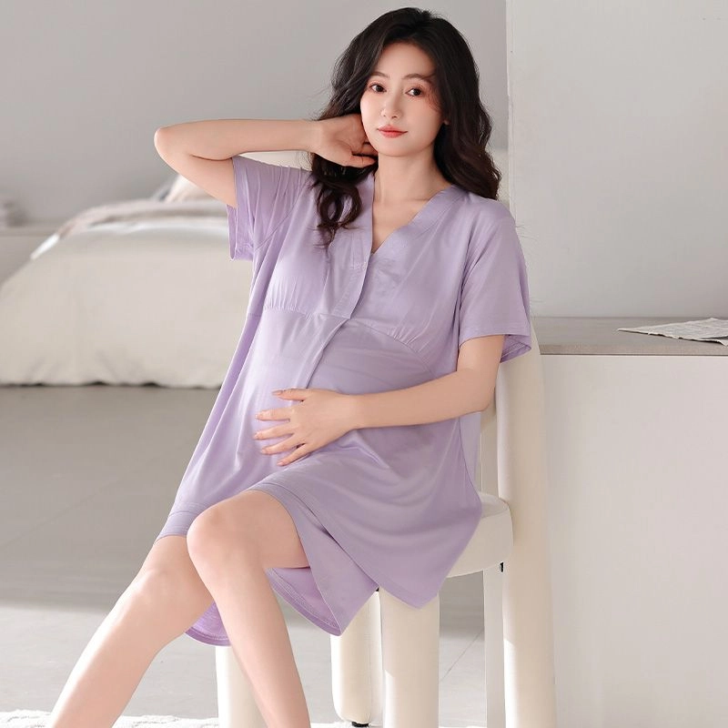 细舍 月子服带胸垫短袖上衣家居服三分裤睡衣套装 女款 标准色