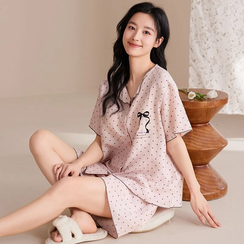 细舍 短袖甜美休闲家居服三分裤夏季睡衣套装 女款