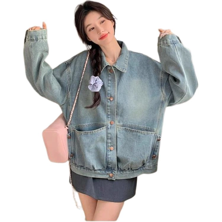 邓大喵 韩版气质宽松休闲女春季设计感洋气减龄夹克上衣牛仔外套 女款