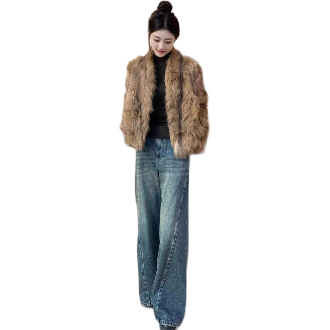 邓大喵 高级环保狐狸毛皮外套美拉德冬季加厚毛毛短款皮草 女款