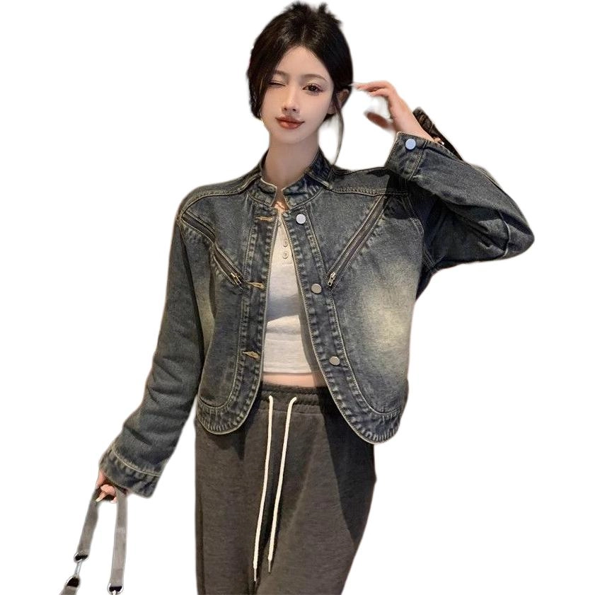 邓大喵 美式复古做旧设计感牛仔外套 女款