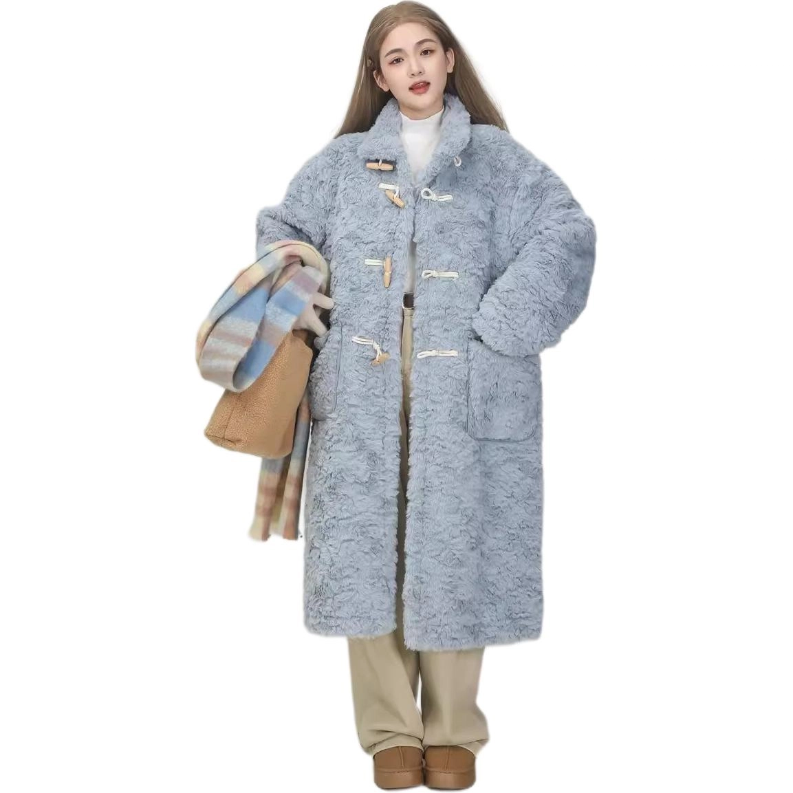 邓大喵 长款牛角宽松外套棉服皮草 女款