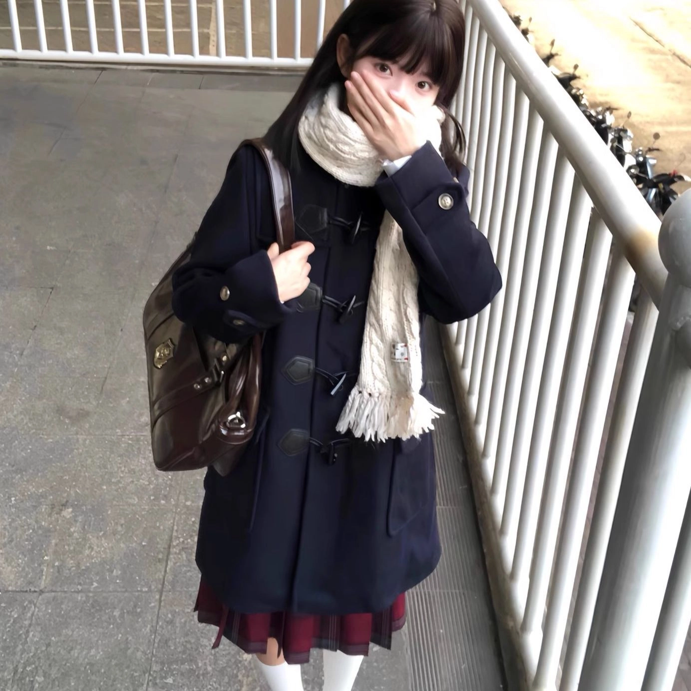 邓大喵 小众不撞款日系连帽牛角扣女学院风加厚长款外套秋冬穿搭大衣 女款