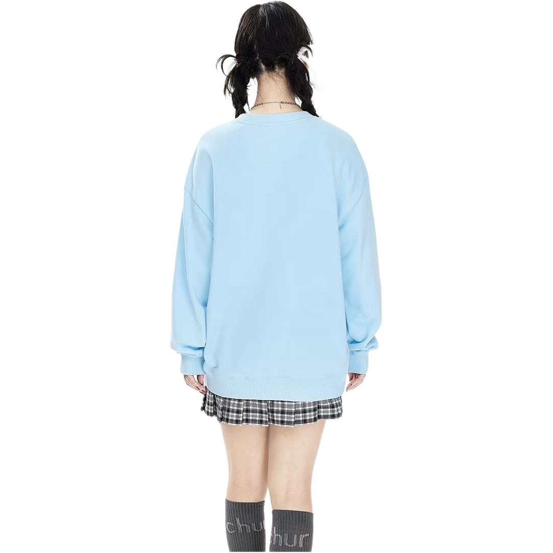 邓大喵 重磅纯棉童趣多色印花圆领秋季男女百搭宽松套头外套卫衣 男女同款