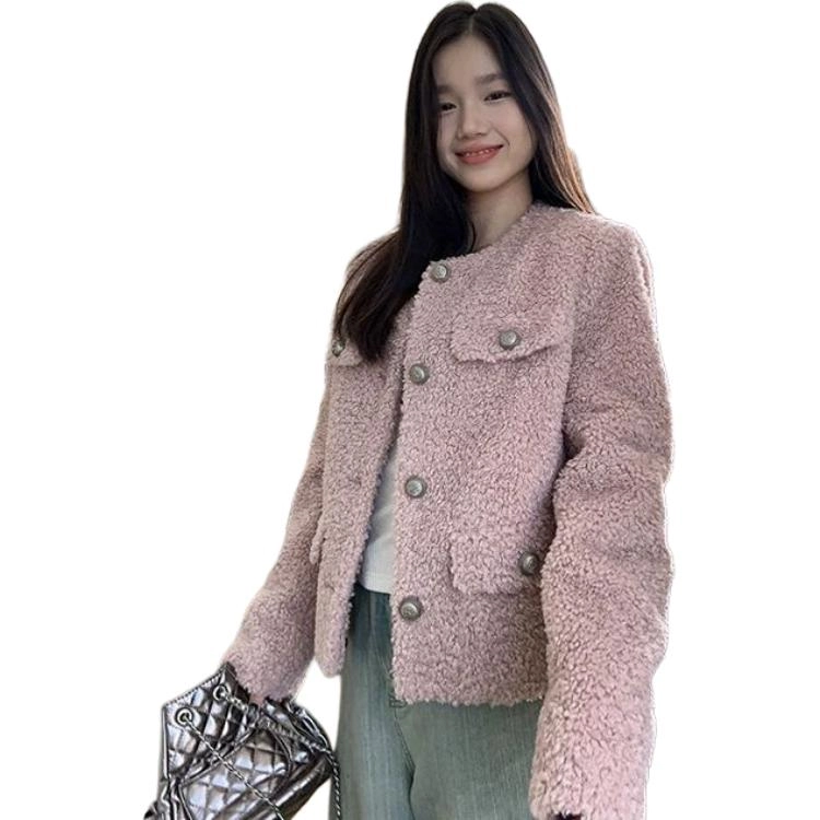 邓大喵 短女秋冬洋气减龄短款毛绒小香风高级外穿加厚上衣外套 女款