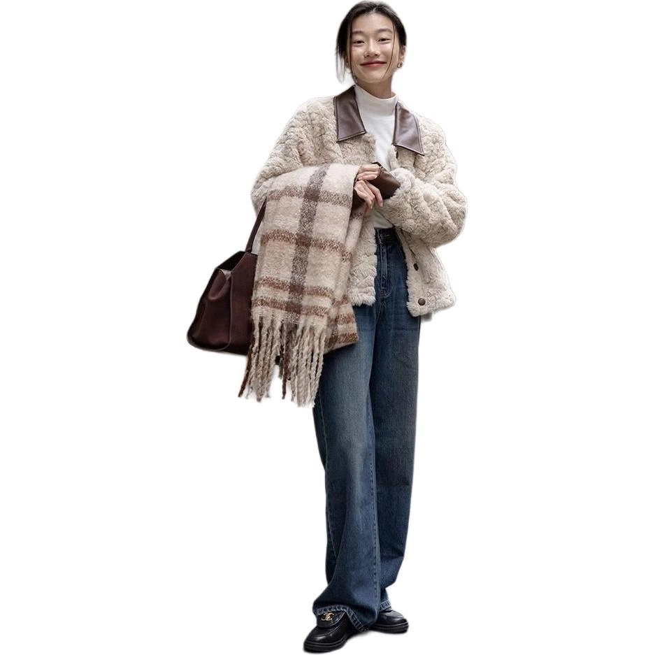 邓大喵 韩版小香风羊羔毛毛毛外套女高级感加厚环保短款上衣皮草 女款