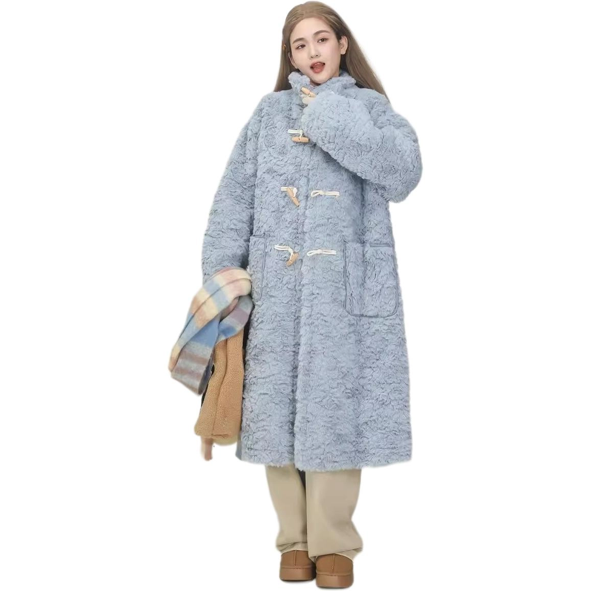 邓大喵 长款牛角宽松外套棉服皮草 女款