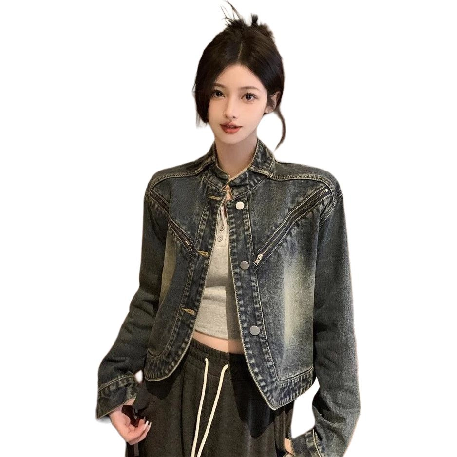 邓大喵 美式复古做旧设计感牛仔外套 女款