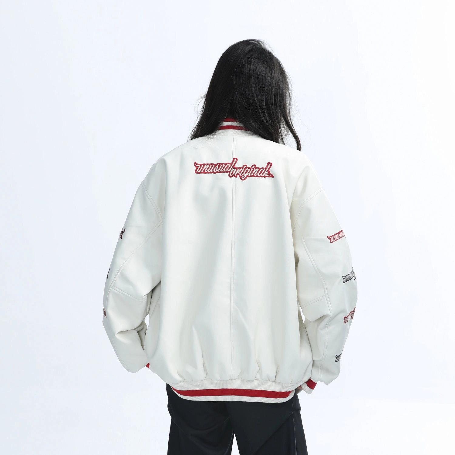 邓大喵 重工刺绣美式复古机车服防风外套女设计感小众宽松夹克棒球服 男女同款