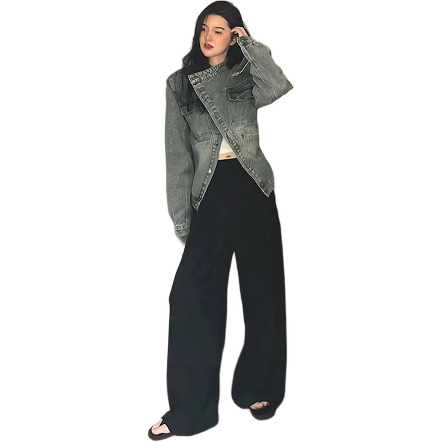 邓大喵 美式复古高级感怀旧女春秋设计感宽松夹克上衣服牛仔外套 女款