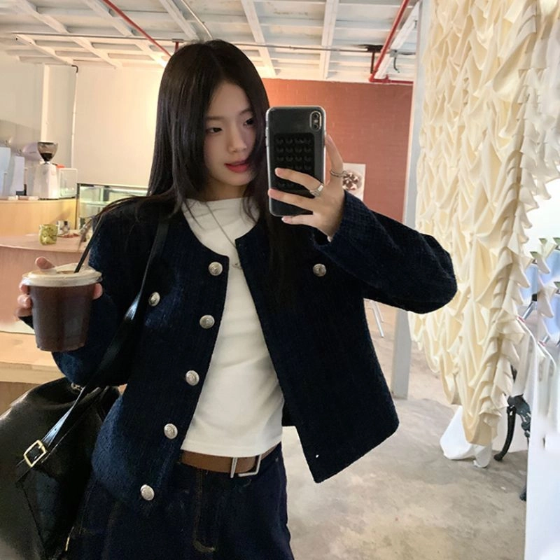 邓大喵 短款小香风外套女春秋单排扣复古法式气质百搭上衣休闲夹克 女款