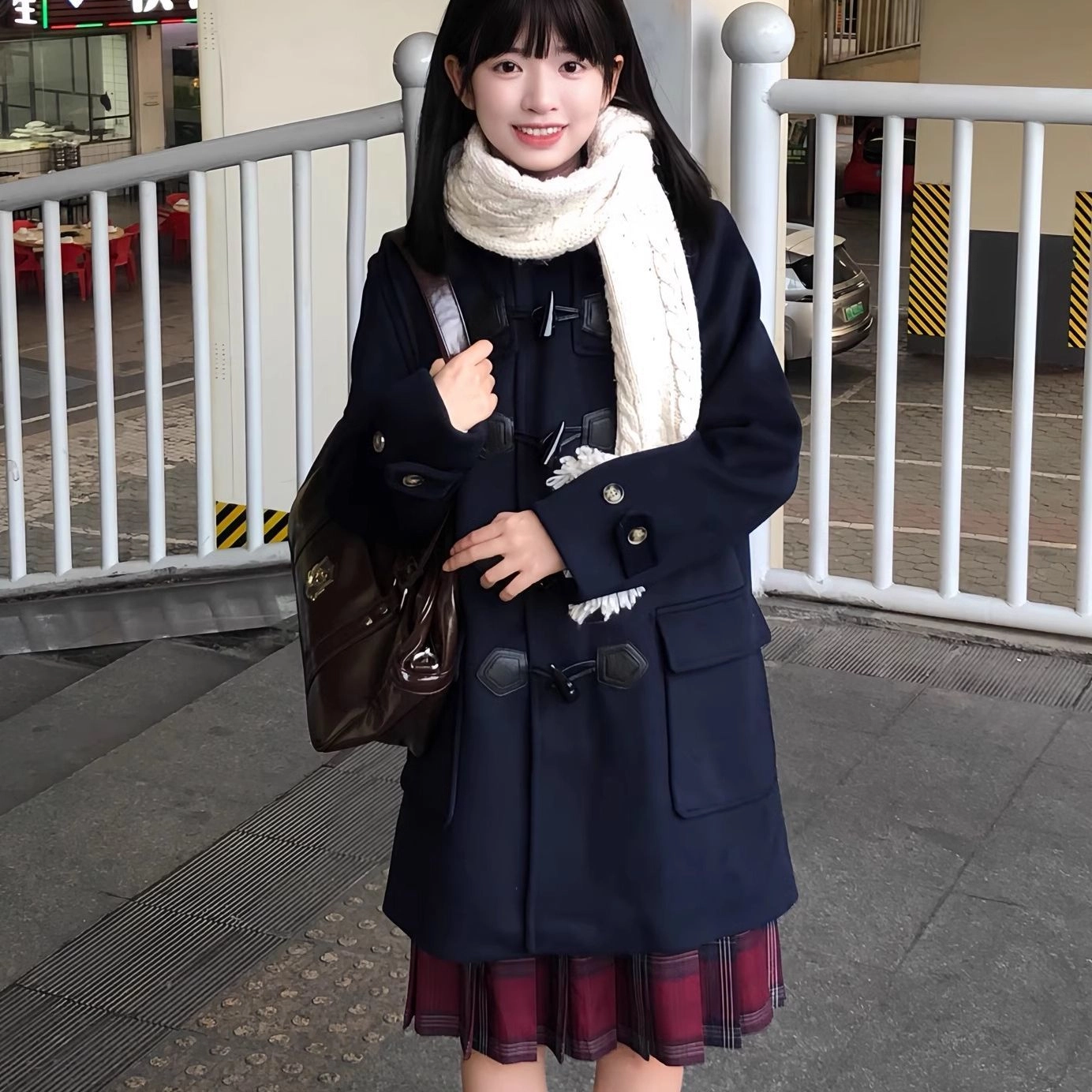 邓大喵 小众不撞款日系连帽牛角扣女学院风加厚长款外套秋冬穿搭大衣 女款
