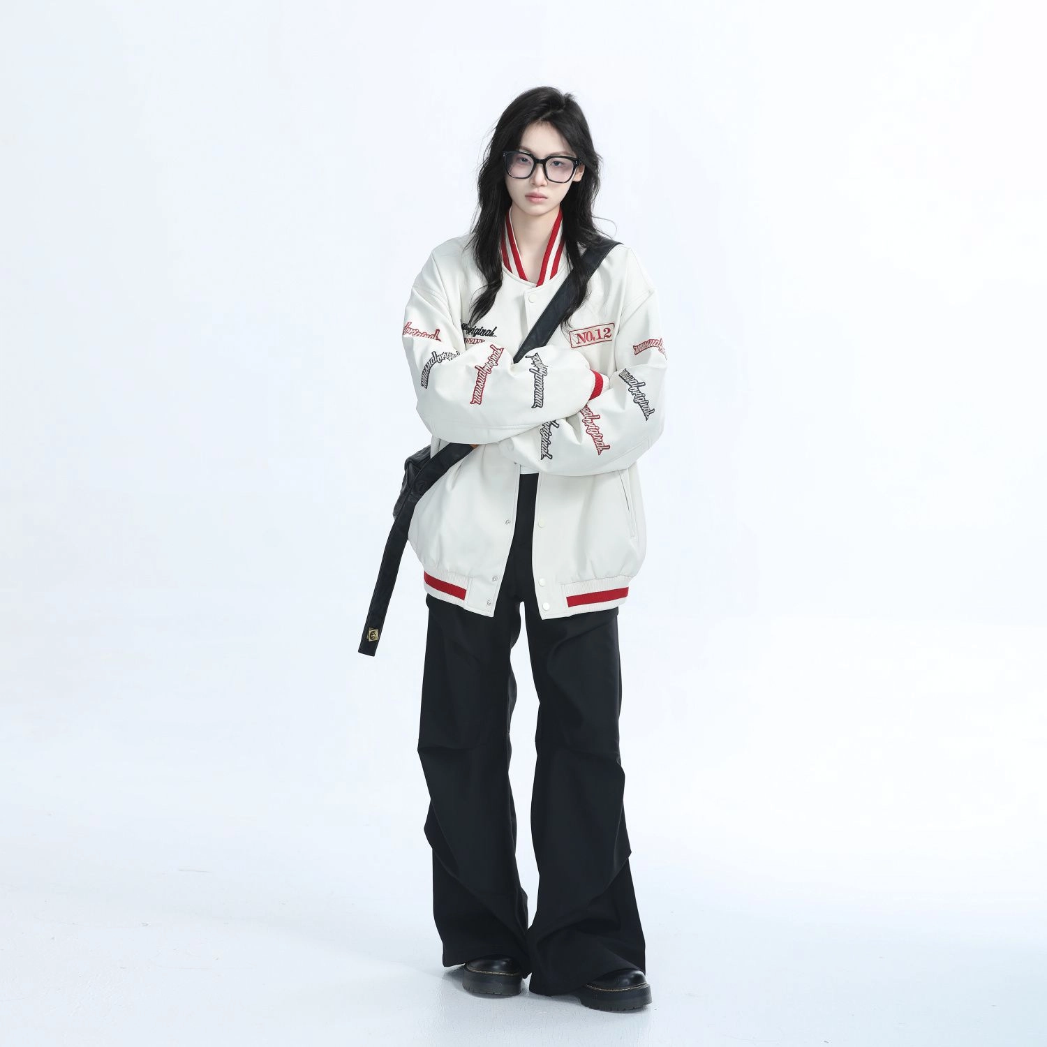 邓大喵 重工刺绣美式复古机车服防风外套女设计感小众宽松夹克棒球服 男女同款