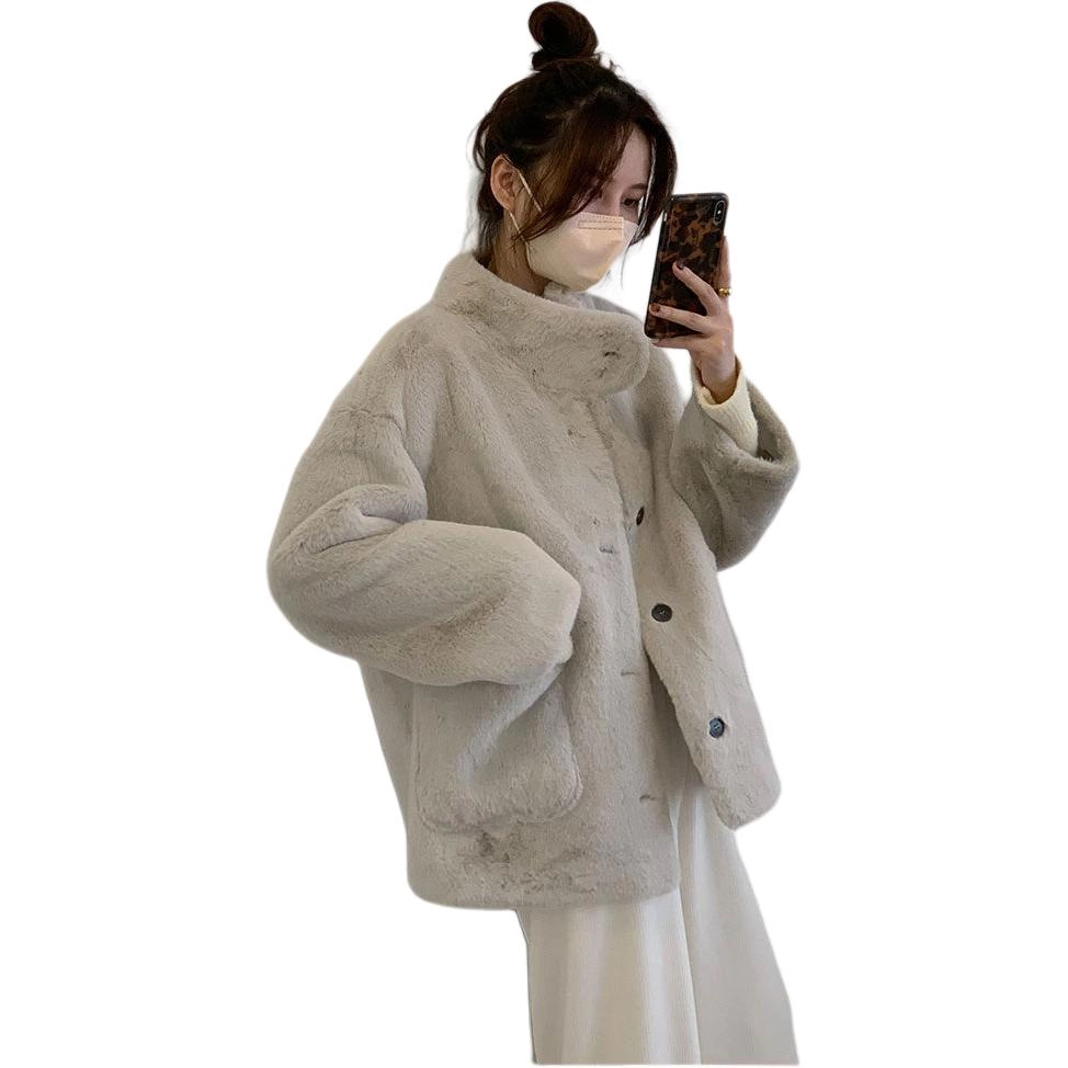 邓大喵 外套女短款秋冬小个子皮毛一体环保水貂绒上衣皮草 女款