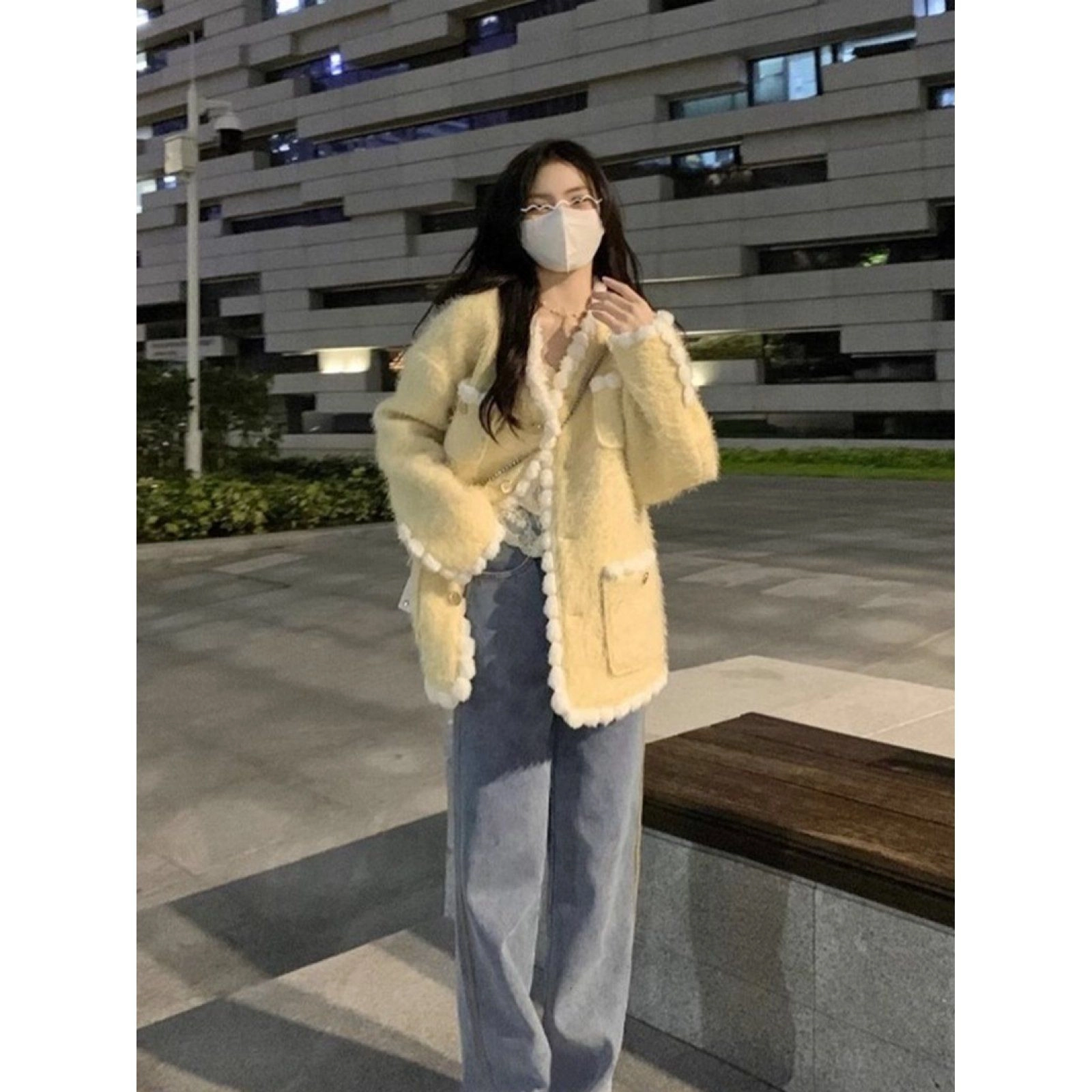 邓大喵 小香风仿水貂毛衣外套女秋冬加厚高级感毛毛感环保开衫皮草 女款