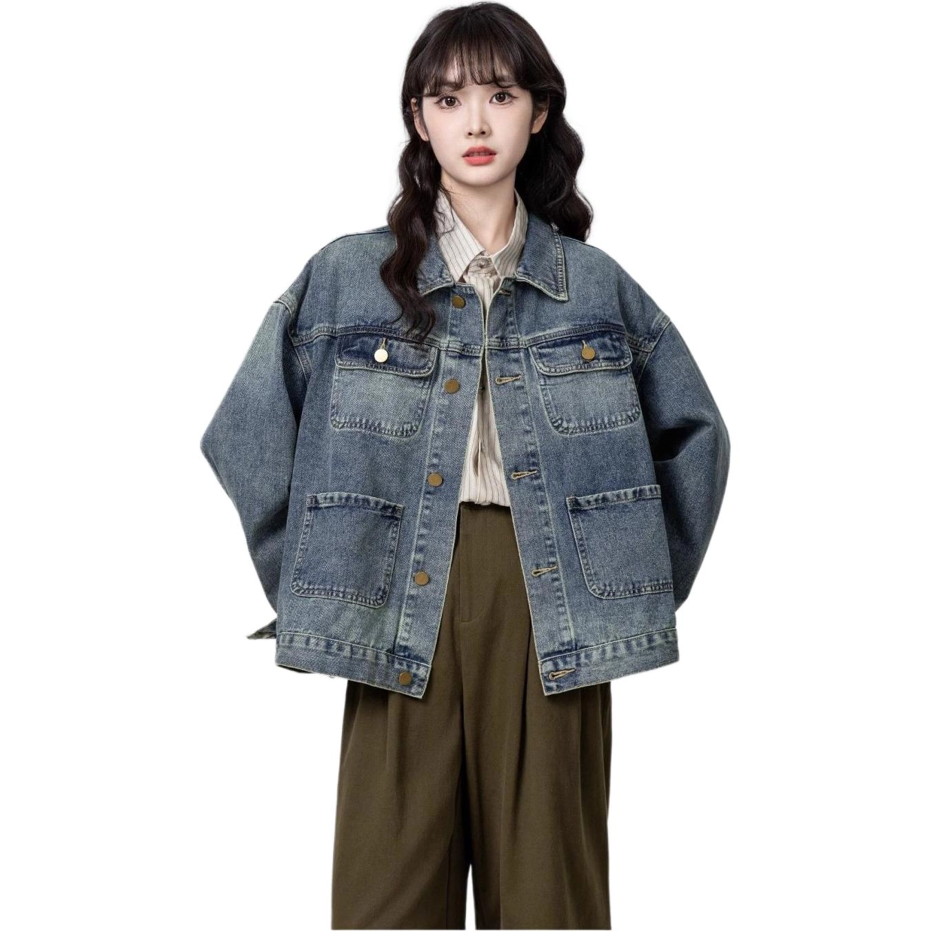 邓大喵 复古春秋设计时尚宽松潮流休闲百搭显瘦夹克上衣牛仔外套 女款