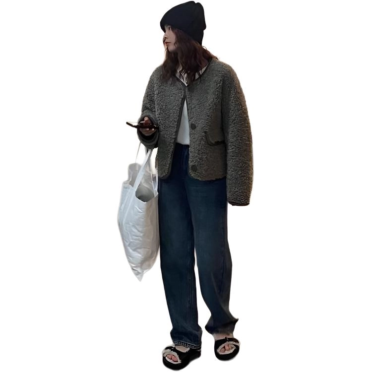 邓大喵 韩版小个子皮毛一体羊羔毛女秋冬加厚宽松棉服外套 女款