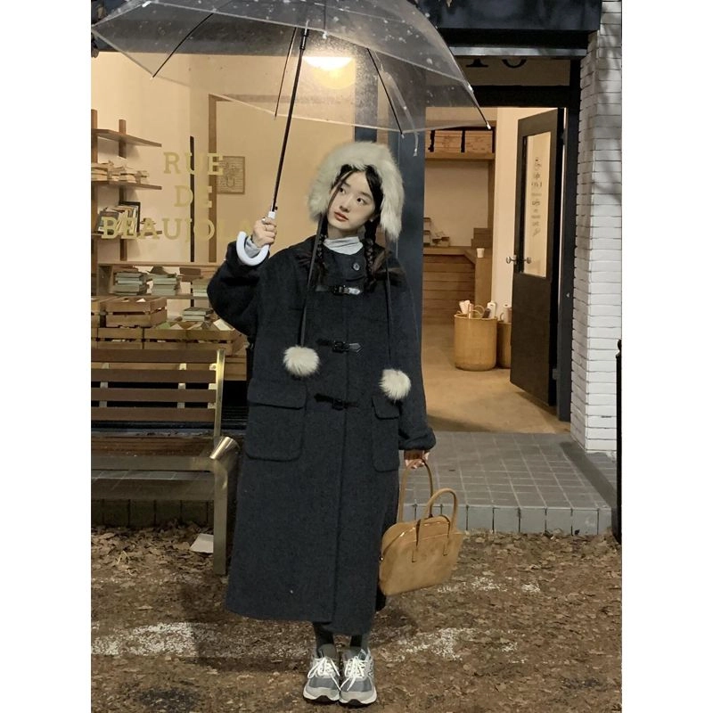 邓大喵 灰色呢子外套女秋冬毛呢高级感超好看百搭小个子中长款穿搭大衣 女款