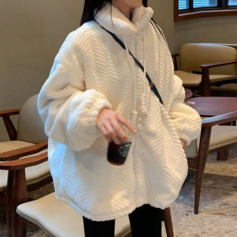 邓大喵 秋冬外套女洋气立领外穿仿羊羔绒加厚宽松兔毛毛大衣皮草 女款