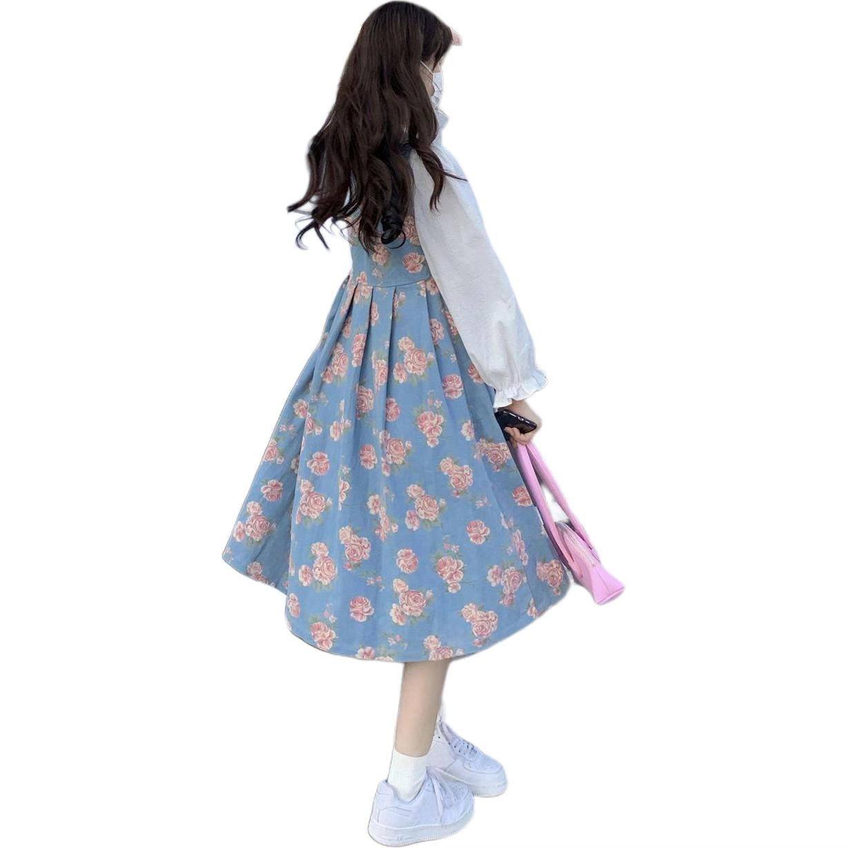 邓大喵 甜美碎花满印连衣裙日系温柔风灯笼袖衬衫两件套裙装套装 女款