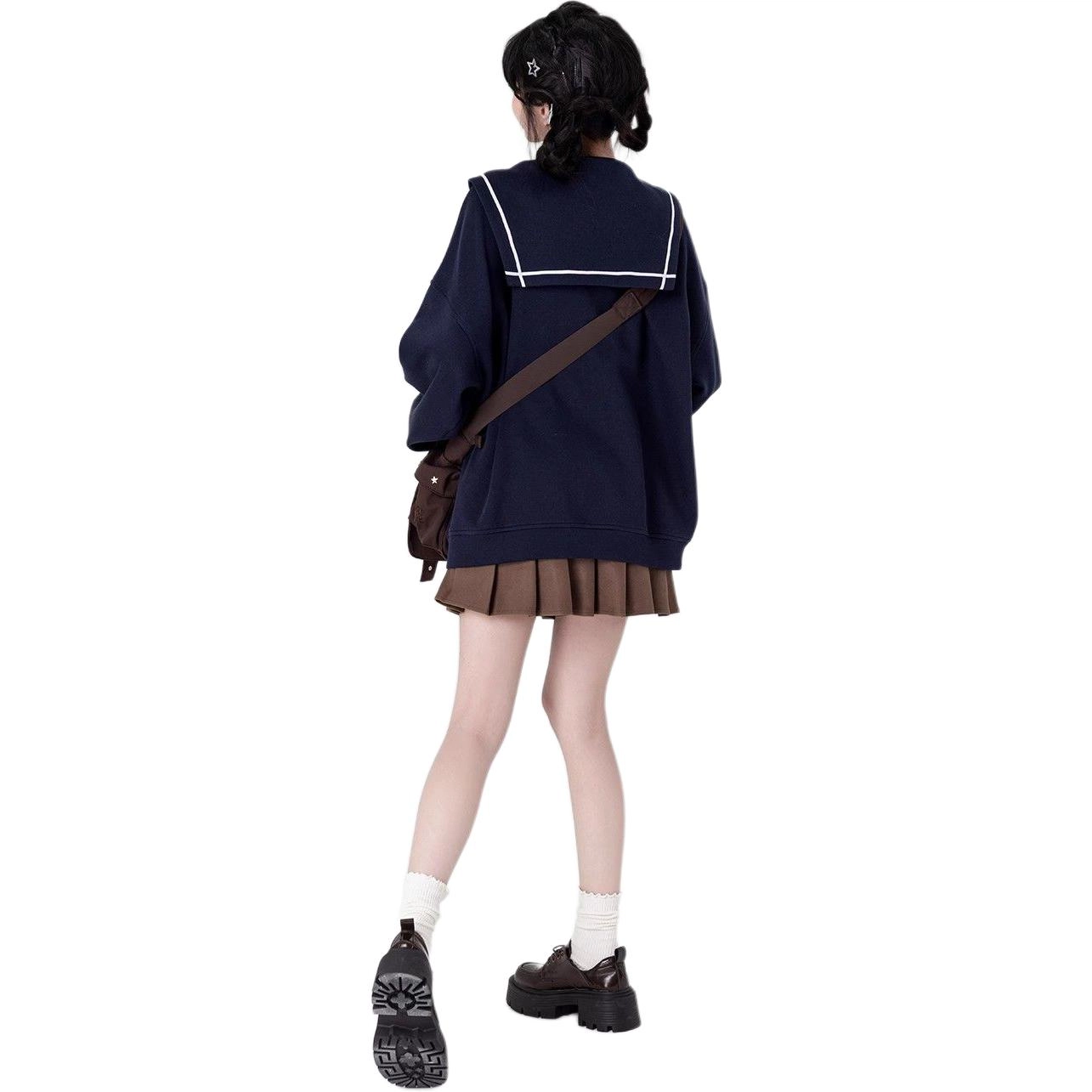 邓大喵 学院风外套女春秋甜美小个子水手领刺绣拉链开衫卫衣 女款