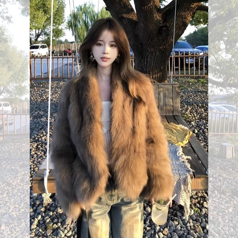 邓大喵 高级感环保狐狸毛外套女短秋冬加厚保暖毛毛大衣皮草 女款