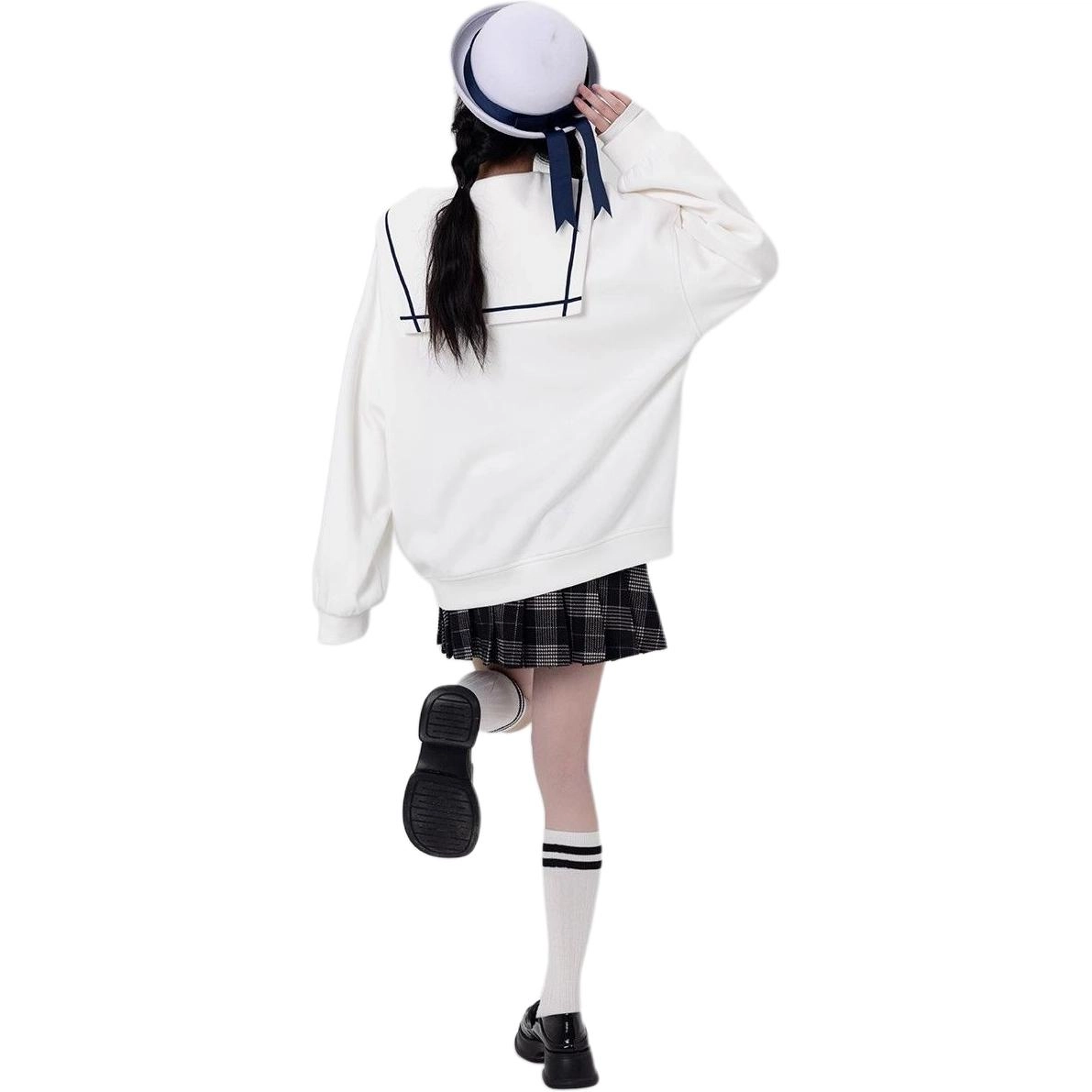 邓大喵 学院风外套女春秋甜美小个子水手领刺绣拉链开衫卫衣 女款