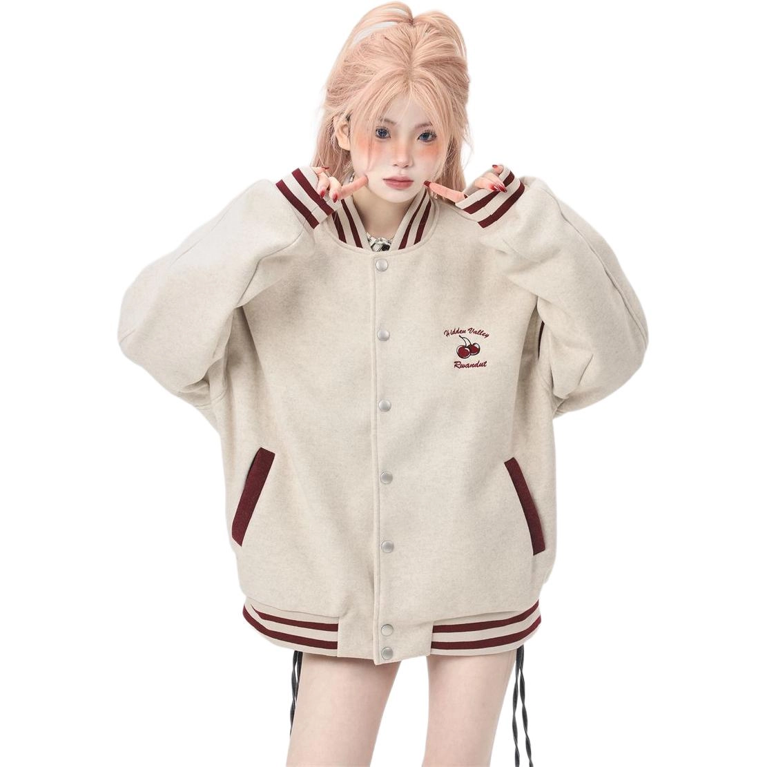 邓大喵 美式宽松拼接外套女春秋款设计感小众飞行员夹克棒球服 女款
