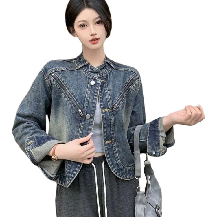 邓大喵 美式复古做旧设计感牛仔外套 女款
