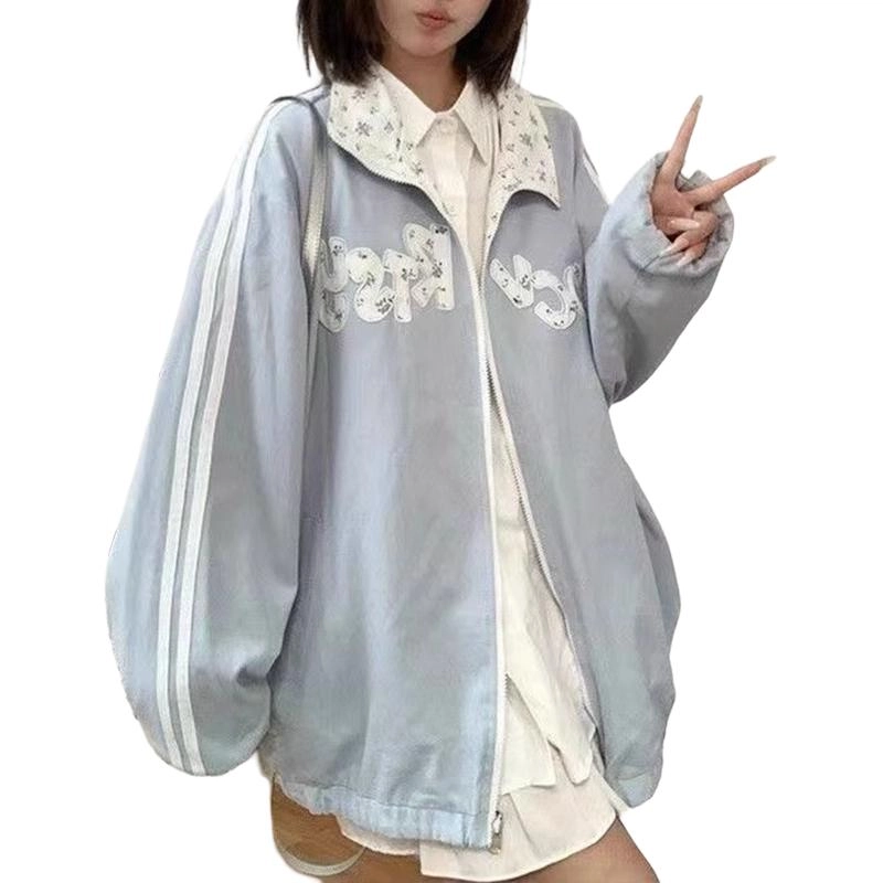 邓大喵 双面穿小碎花外套女秋冬韩系休闲拉链立领开衫夹克棒球服 女款