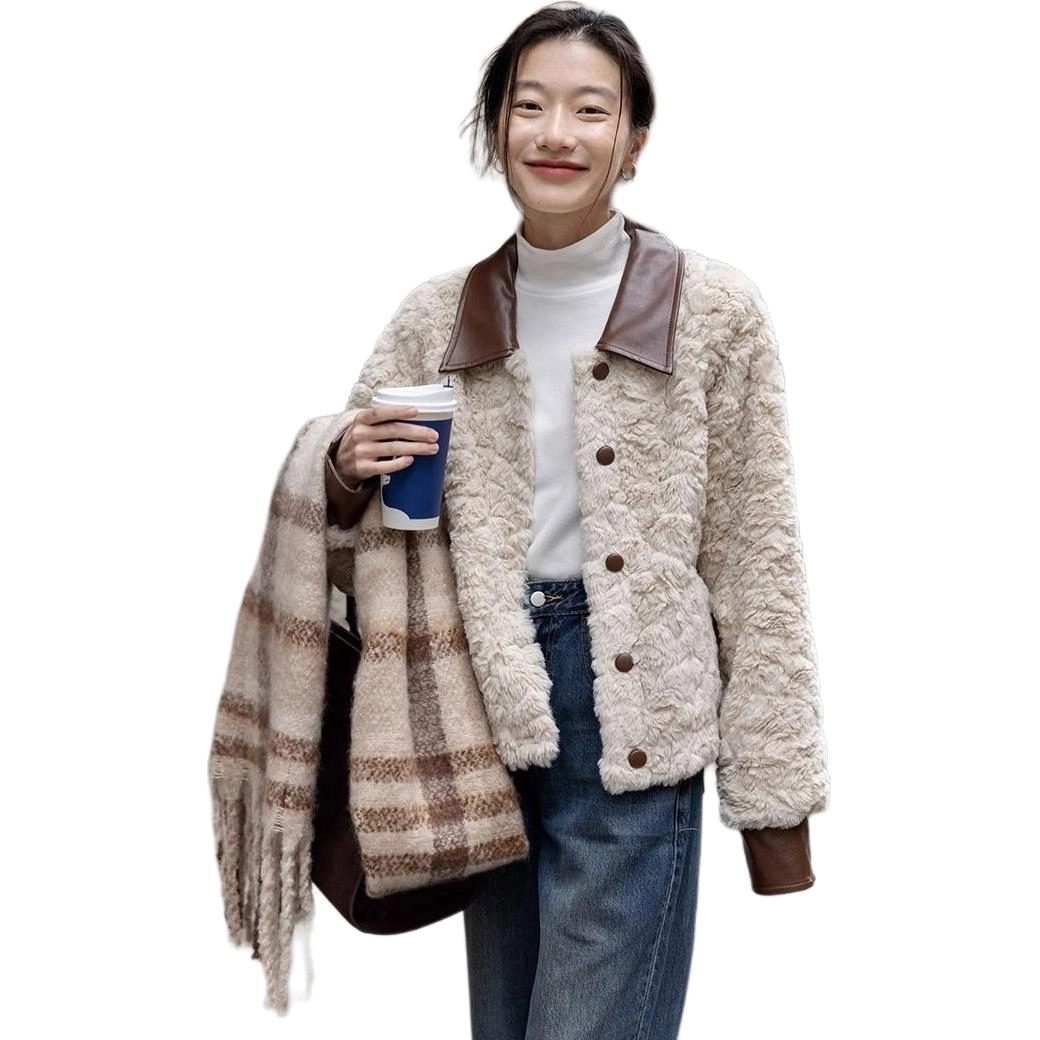 邓大喵 韩版小香风羊羔毛毛毛外套女高级感加厚环保短款上衣皮草 女款