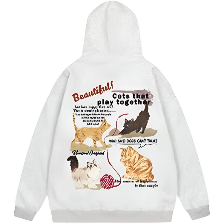 邓大喵 趣味猫咪印花连帽秋冬慵懒风情侣百搭加绒外套潮卫衣 女款